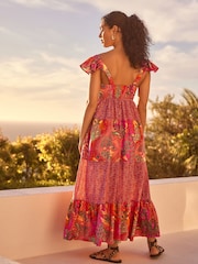 Bright Pink/Red Frill Sleeve Summer Dress - Image 2 of 7