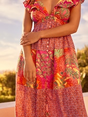 Bright Pink/Red Frill Sleeve Summer Dress - Image 4 of 7