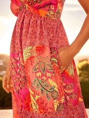 Bright Pink/Red Frill Sleeve Summer Dress - Image 5 of 7