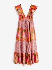 Bright Pink/Red Frill Sleeve Summer Dress - Image 6 of 7