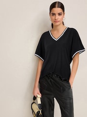 Black Rib Tipped V-Neck T-Shirt - Image 1 of 7