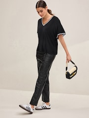 Black Rib Tipped V-Neck T-Shirt - Image 2 of 7