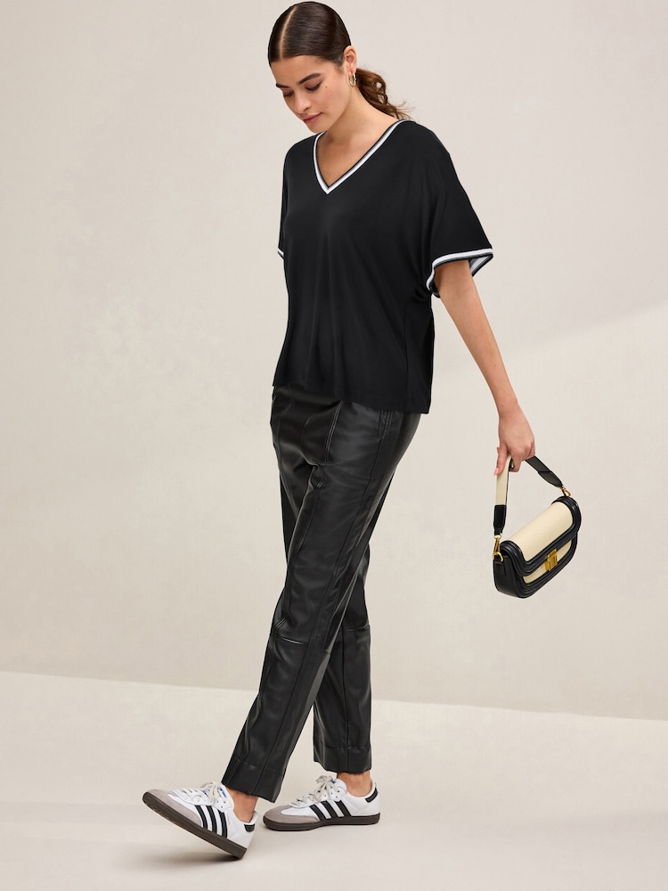 Black Rib Tipped V-Neck T-Shirt - Image 2 of 7