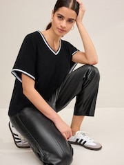 Black Rib Tipped V-Neck T-Shirt - Image 3 of 7