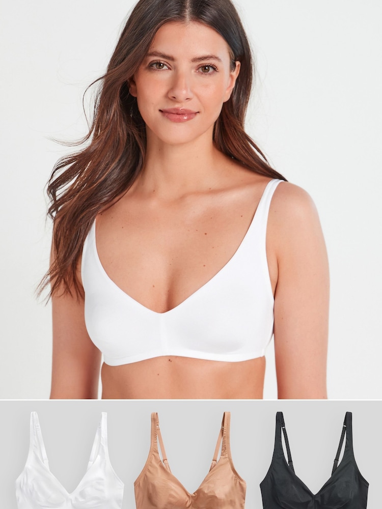 Black/White/Nude Non Pad Non Wire Microfibre Smoothing T-Shirt Bras 3 Pack - Image 1 of 8