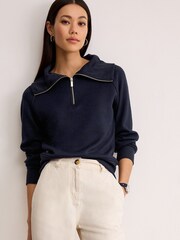 Navy Blue Cosy Zip Funnel Neck Long Sleeve Jumper - Image 1 of 6