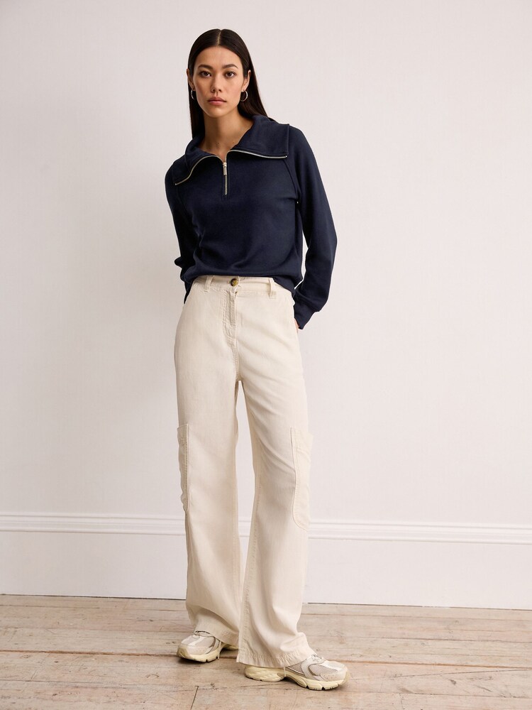 Navy Blue Cosy Zip Funnel Neck Long Sleeve Jumper - Image 2 of 6