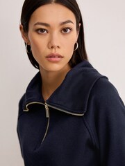 Navy Blue Cosy Zip Funnel Neck Long Sleeve Jumper - Image 4 of 6