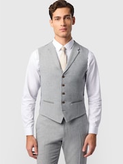 Antique Rogue Grey Slim Fit Pale  Herringbone Waistcoat - Image 1 of 2