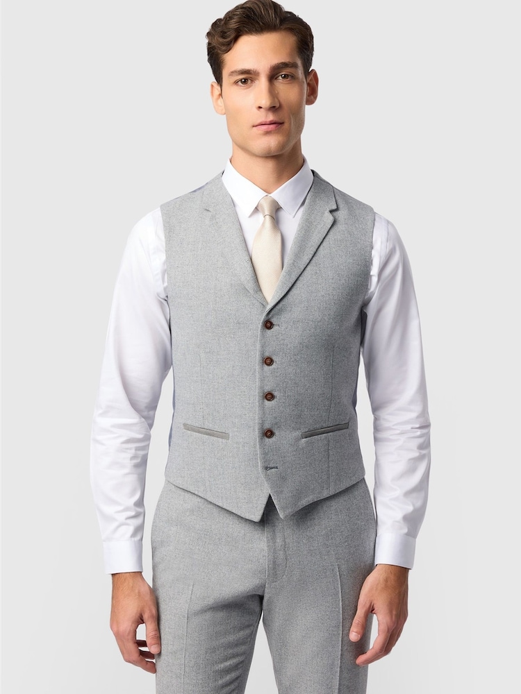Antique Rogue Grey Slim Fit Pale  Herringbone Waistcoat - Image 1 of 2