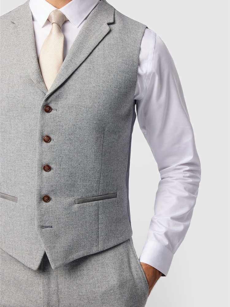 Antique Rogue Grey Slim Fit Pale  Herringbone Waistcoat - Image 2 of 2