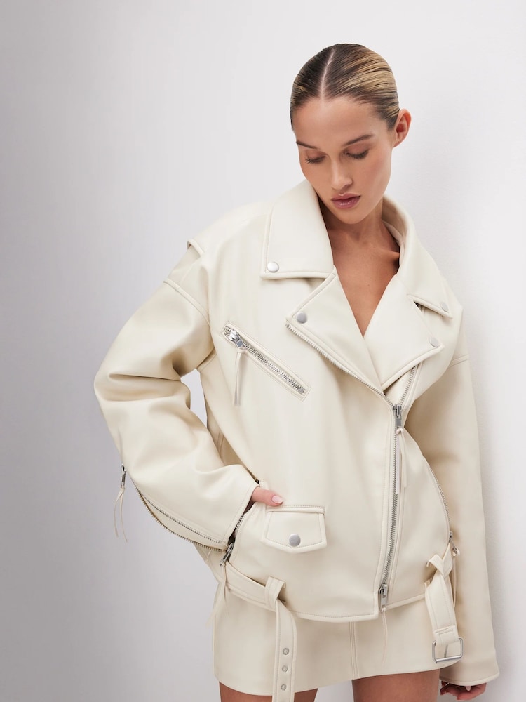 Good American White Boyfriend Moto Jacket - Image 1 of 6