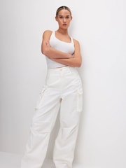 Good American White Baggy Cargo Trousers - Image 1 of 7