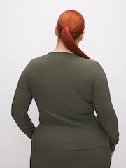 Good American Green Shine Rib V-Neck Cardigan - Image 2 of 4