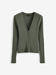 Good American Green Shine Rib V-Neck Cardigan - Image 4 of 4