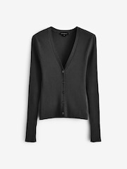 Good American Black Shine Rib V-Neck Cardigan - Image 3 of 3