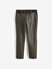 Brown Micro Check Slim Brushed Belted Chinos Trousers - Image 6 of 9
