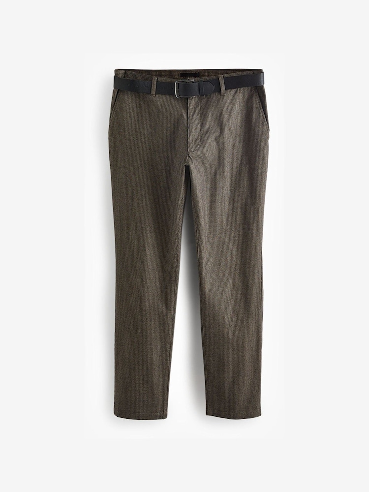 Brown Micro Check Slim Brushed Belted Chinos Trousers - Image 6 of 9