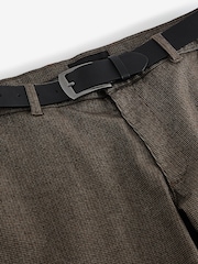Brown Micro Check Slim Brushed Belted Chinos Trousers - Image 7 of 9