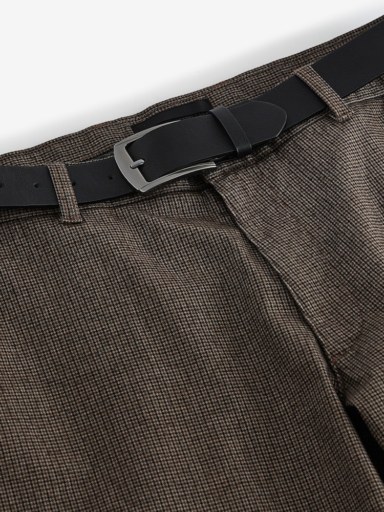 Brown Micro Check Slim Brushed Belted Chinos Trousers - Image 7 of 9