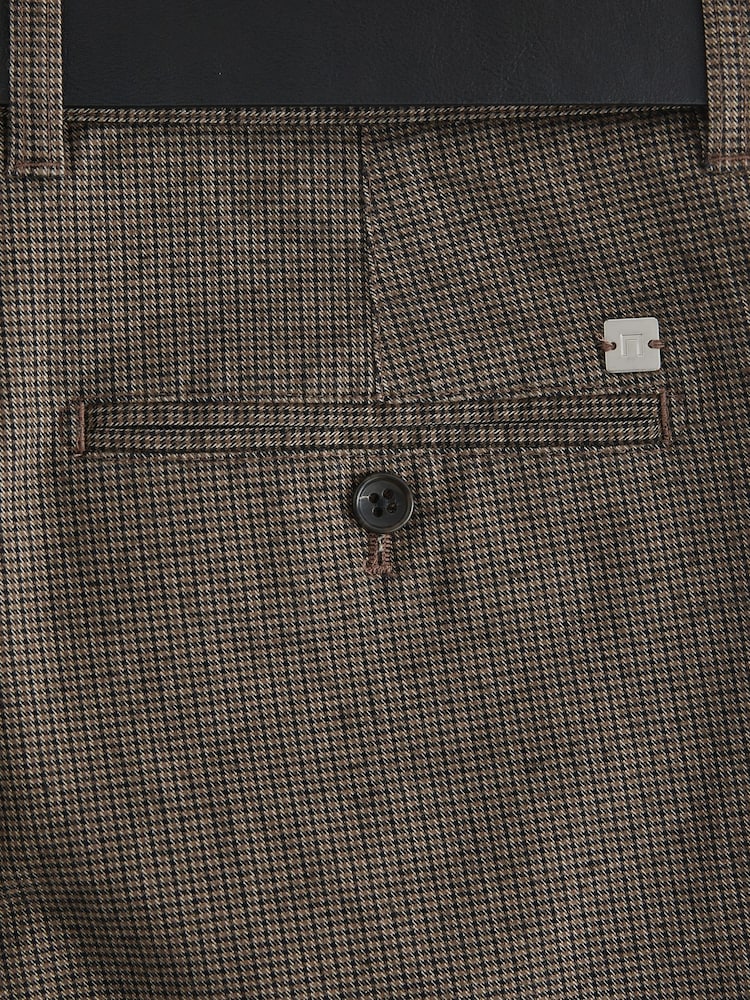 Brown Micro Check Slim Brushed Belted Chinos Trousers - Image 8 of 9