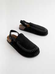 črna - Premium usnje Sling Back Clogs - Slika 1 iz 5
