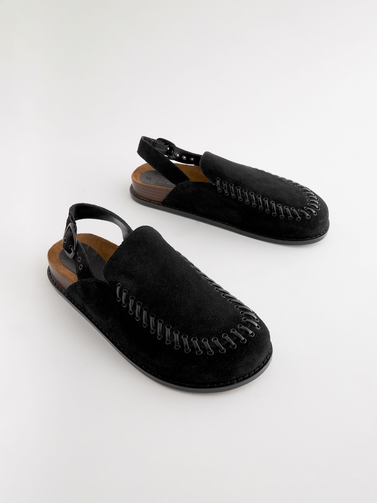črna - Premium usnje Sling Back Clogs - Slika 1 iz 5