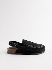 črna - Premium usnje Sling Back Clogs - Slika 2 iz 5