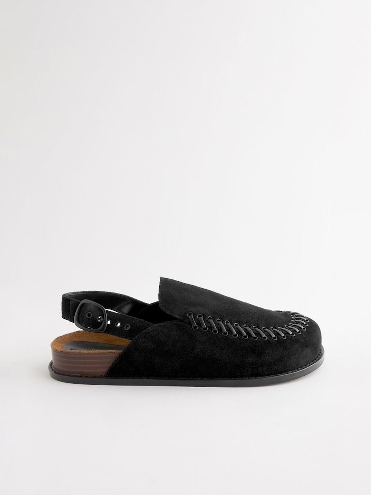 črna - Premium usnje Sling Back Clogs - Slika 2 iz 5