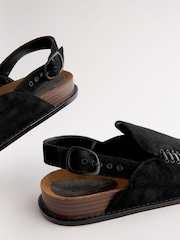 črna - Premium usnje Sling Back Clogs - Slika 3 iz 5