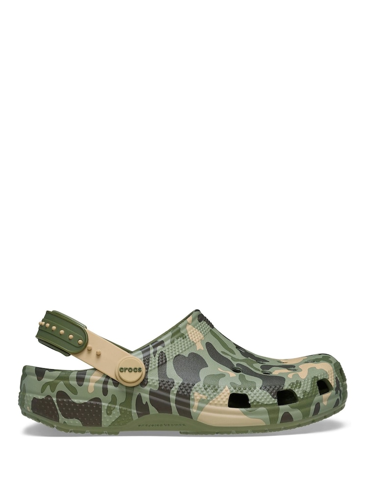 Crocs Green Kids Classic Strap-Back Camo Clogs - Image 1 of 5 Crocs Green Kids Classic Strap-Back Camo Clogs - Image 1 of 5