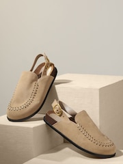 rjava - Premium usnje Sling Back Clogs - Slika 3 iz 8