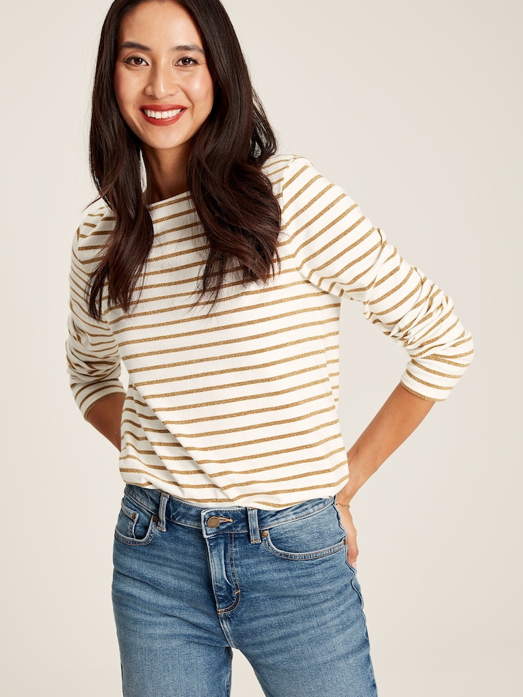 Joules Harbour Gold Sparkly Long Sleeve Breton Top - Image 1 of 3