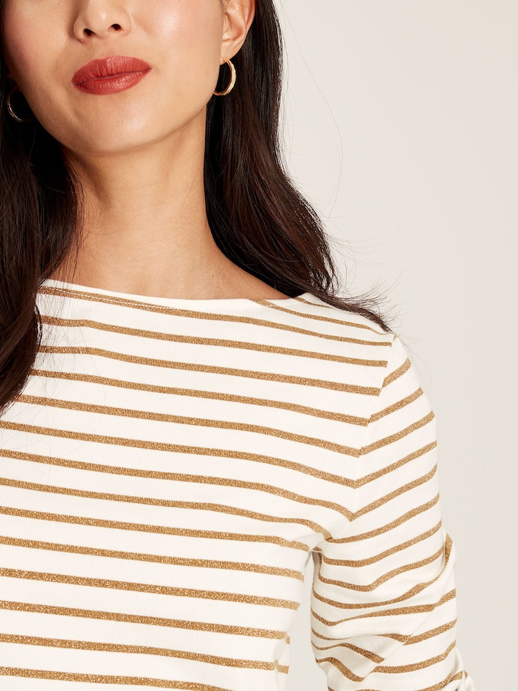 Joules Harbour Gold Sparkly Long Sleeve Breton Top - Image 2 of 3
