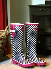 Lunar Navy Blue Polka Dot Adjustable Rubber Wellies - Image 1 of 5