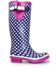 Lunar Navy Blue Polka Dot Adjustable Rubber Wellies - Image 2 of 5