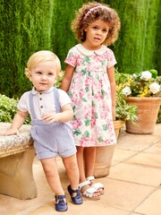 JoJo Maman Bébé Blue 2-Piece Blue & White Peter Pan Collar Shirt & Shorts Set - Image 1 of 7