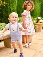 JoJo Maman Bébé Blue 2-Piece Blue & White Peter Pan Collar Shirt & Shorts Set - Image 2 of 7