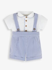 JoJo Maman Bébé Blue 2-Piece Blue & White Peter Pan Collar Shirt & Shorts Set - Image 3 of 7