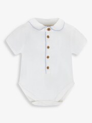 JoJo Maman Bébé Blue 2-Piece Blue & White Peter Pan Collar Shirt & Shorts Set - Image 4 of 7