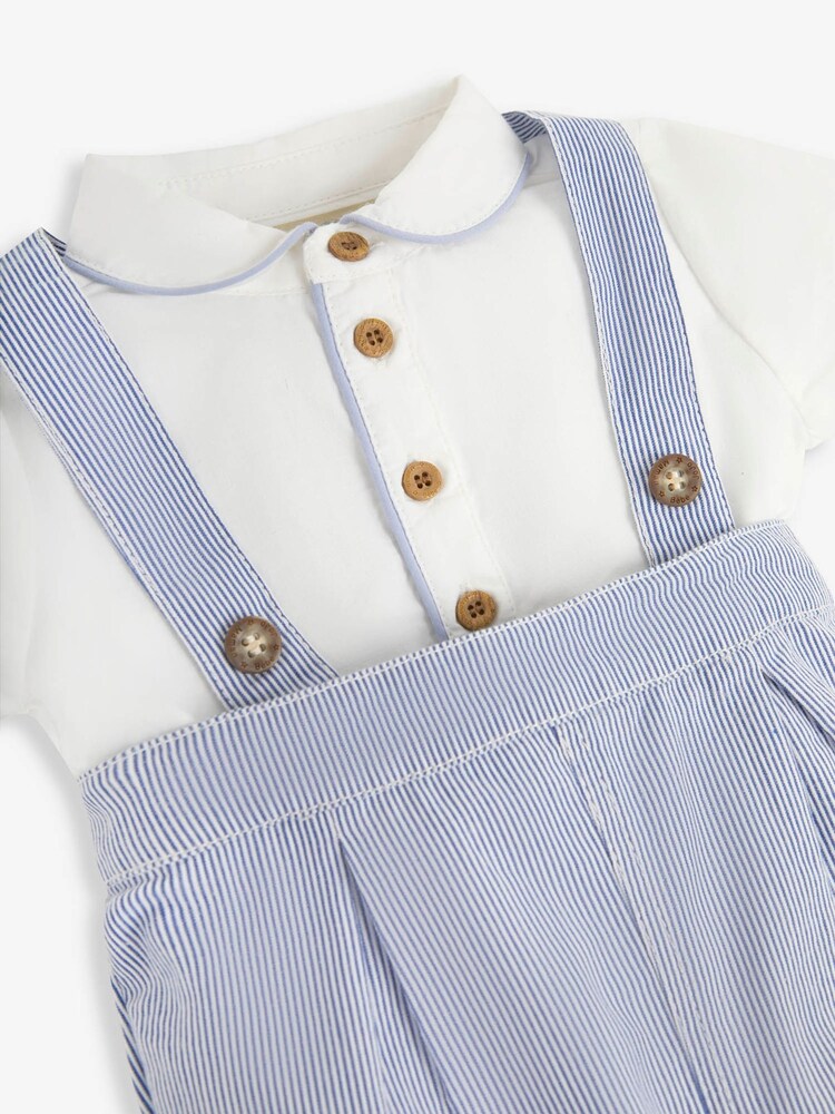 JoJo Maman Bébé Blue 2-Piece Blue & White Peter Pan Collar Shirt & Shorts Set - Image 7 of 7