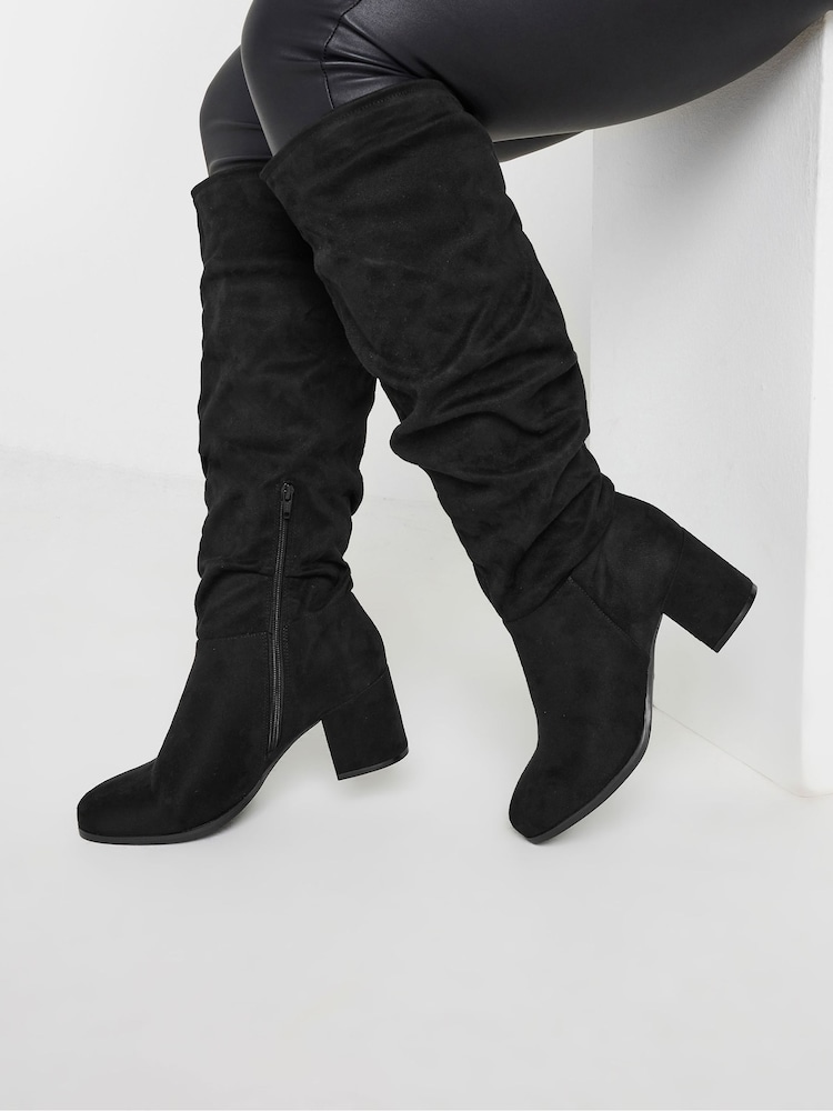 Yours Curve Black Extra Wide Fit Knee Slouch Boots - Image 1 of 4