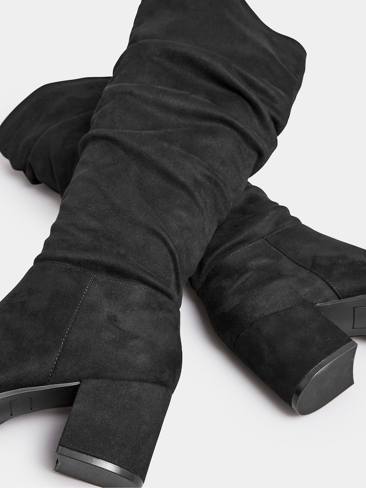 Yours Curve Black Extra Wide Fit Knee Slouch Boots - Image 4 of 4