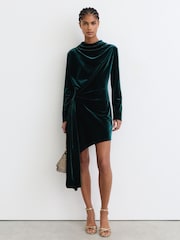 Reiss Perrie Velvet Draped Long-Sleeve Mini Dress - Bilde 1 av 8