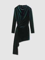 Reiss Perrie Velvet Draped Long-Sleeve Mini Dress - Bilde 2 av 8