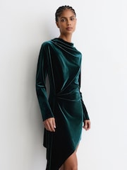 Reiss Perrie Velvet Draped Long-Sleeve Mini Dress - Bilde 3 av 8