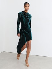 Reiss Perrie Velvet Draped Long-Sleeve Mini Dress - Bilde 4 av 8