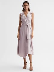Reiss Lilac Willow Wrap Tie Midi Dress - Image 1 of 4