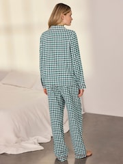 Chelsea Peers Green Cotton Gingham Tie Front Long Pyjamas Set - Image 4 of 8