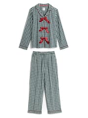 Chelsea Peers Green Cotton Gingham Tie Front Long Pyjamas Set - Image 7 of 8